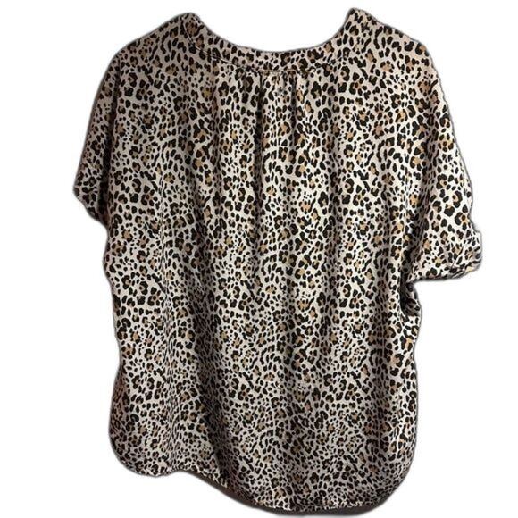 Gap Low Cut V-Neck‎ Loose Fit Animal Print Women’s Short Sleeve Cuff Blouse Xl - Picture 6 of 16